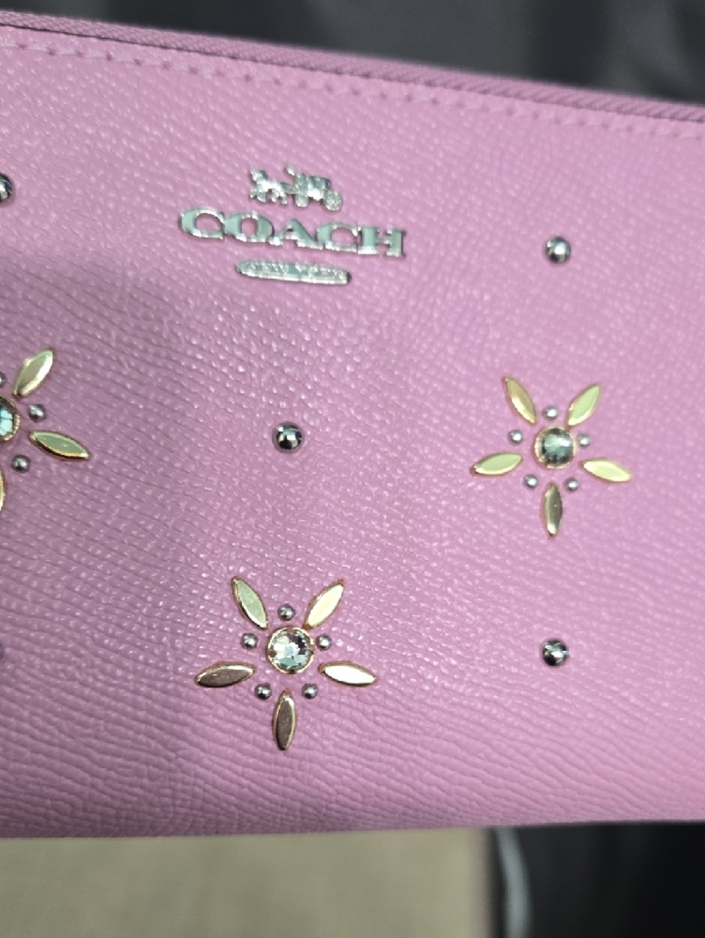 Coach Pink Floral Zip Wallet with Stud Accents - Picture 2 of 12